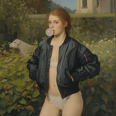 Akt Wiese Frühling weiblich Malerei Gemälde Bild Garten Schloss Frau Kunstdruck