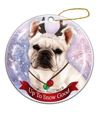 Holiday Pet Gifts White French Bulldog Dog Porcelain Christmas Ornament