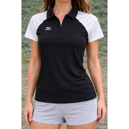 Mizuno, Mizuno Womens DryLite Volleyball Polo Shirt Black White Quarter Zip XL NWT