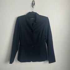 Lafayette 148 New York Black Virgin Wool Blend Three Button Blazer Jacket 0.