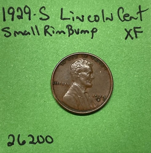 1929-S Lincoln Wheat Cent / Penny 1c XF Extra Fine Small Rim Bump