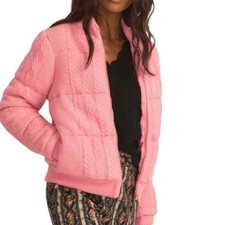 Loveshackfancy Andora Powder Blush Cable Knit Bomber Jacket - Xs