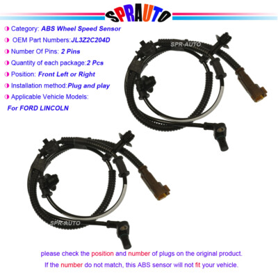 x2 ABS Speed Sensor Front Left & Right For Ford F-150 Expedition Lobo JL3Z2C204D