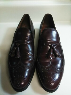Allen Edmonds Berwick Mens 9 1/2 Brogue Wing Tip Loafers Burgundy Tassel SlipOn 