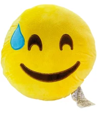 Top Trenz Grinning Smile Sweat Emoji Plush Pillow Yellow 13 x 13 inches