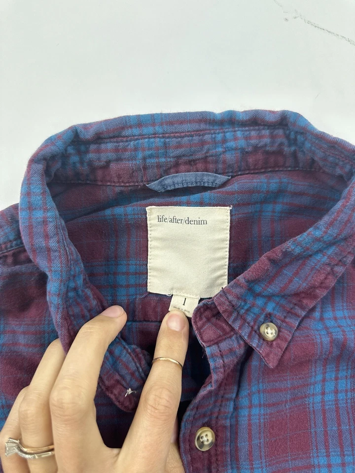 Camisa de mezclilla Life After para hombre 1 a cuadros con botones manga larga Foto 3 de 4