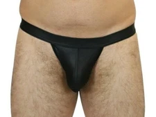New Mens Leather Look Pouch JockStrap Black 