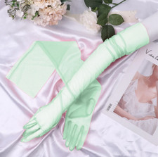 Mint Green Gloves Extra Long 70cm Tulle Clear Burlesque Pinup Retro