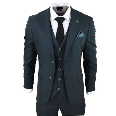 Paul Andrew Jasper Men's Olive Green 3 Piece Suit Check