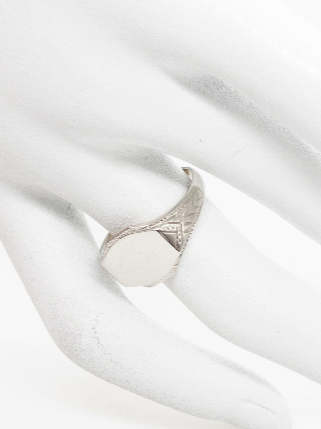 Antique 1920s Engraved 10k White Gold Mens INITIAL Ri… Gem