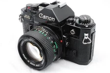 Canon A-1 BLack 35mm SLR Film Camera #0810 w/Canon NFD 50mm f/1.4 #1080 Japan