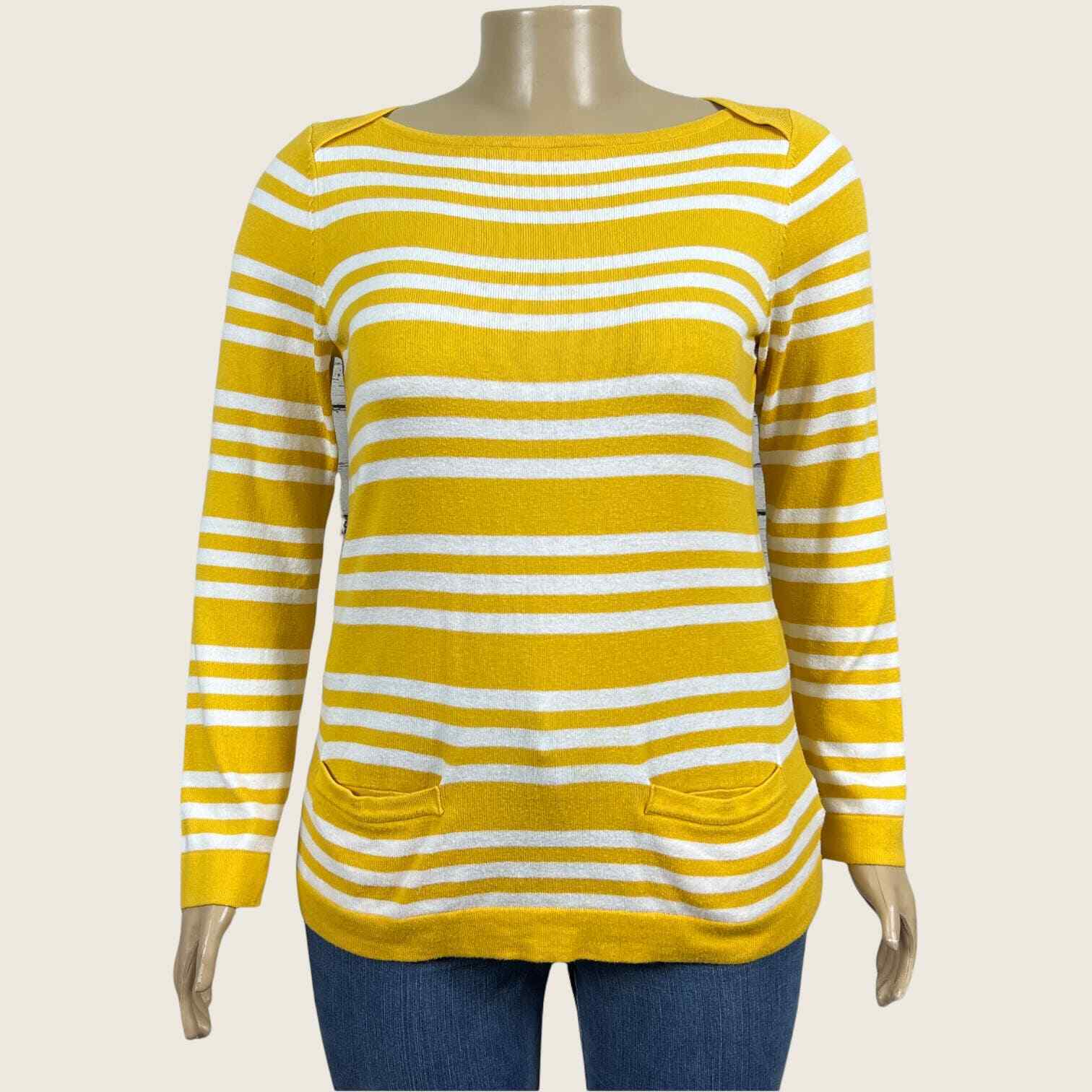 Liz Claiborne Yellow White Stripe Pullover Sweate… - image 1