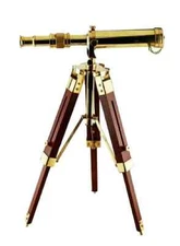 Nautical brass telescope Golden finish with Brown wooden tripod Stand Decorative