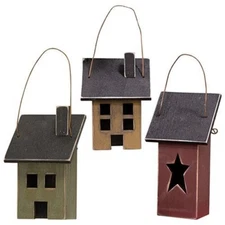 Set of 3-Saltbox Houses-Primitive-Wood Ornaments-Shelf Sitter-Farmhouse-Country