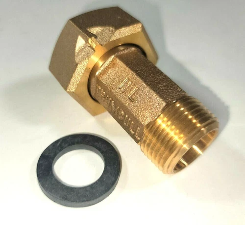 3/4" SHORT Water Meter Coupling, NL brass, 3/4" Fem swivel nut x 3/4" male NPT - Picture 2 of 8