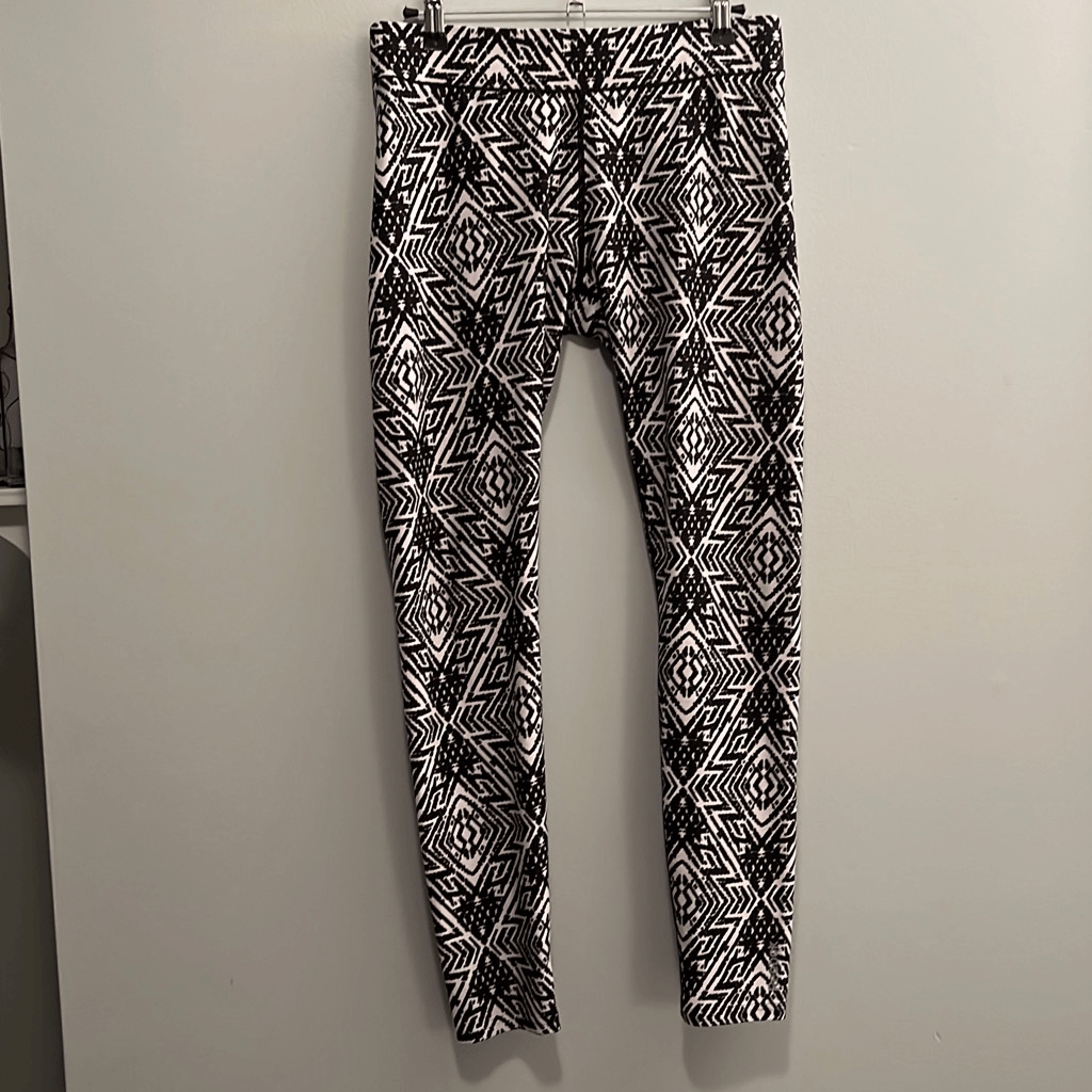 Reebok Women's Athletic Geometric Print Mid-Rise Leggings Black/White