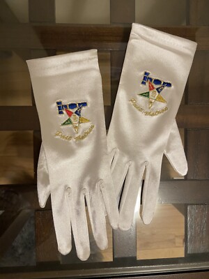  Masonic Past Matron Eastern Star  Gloves Stretch Satin Fabric Fits all Sizes 