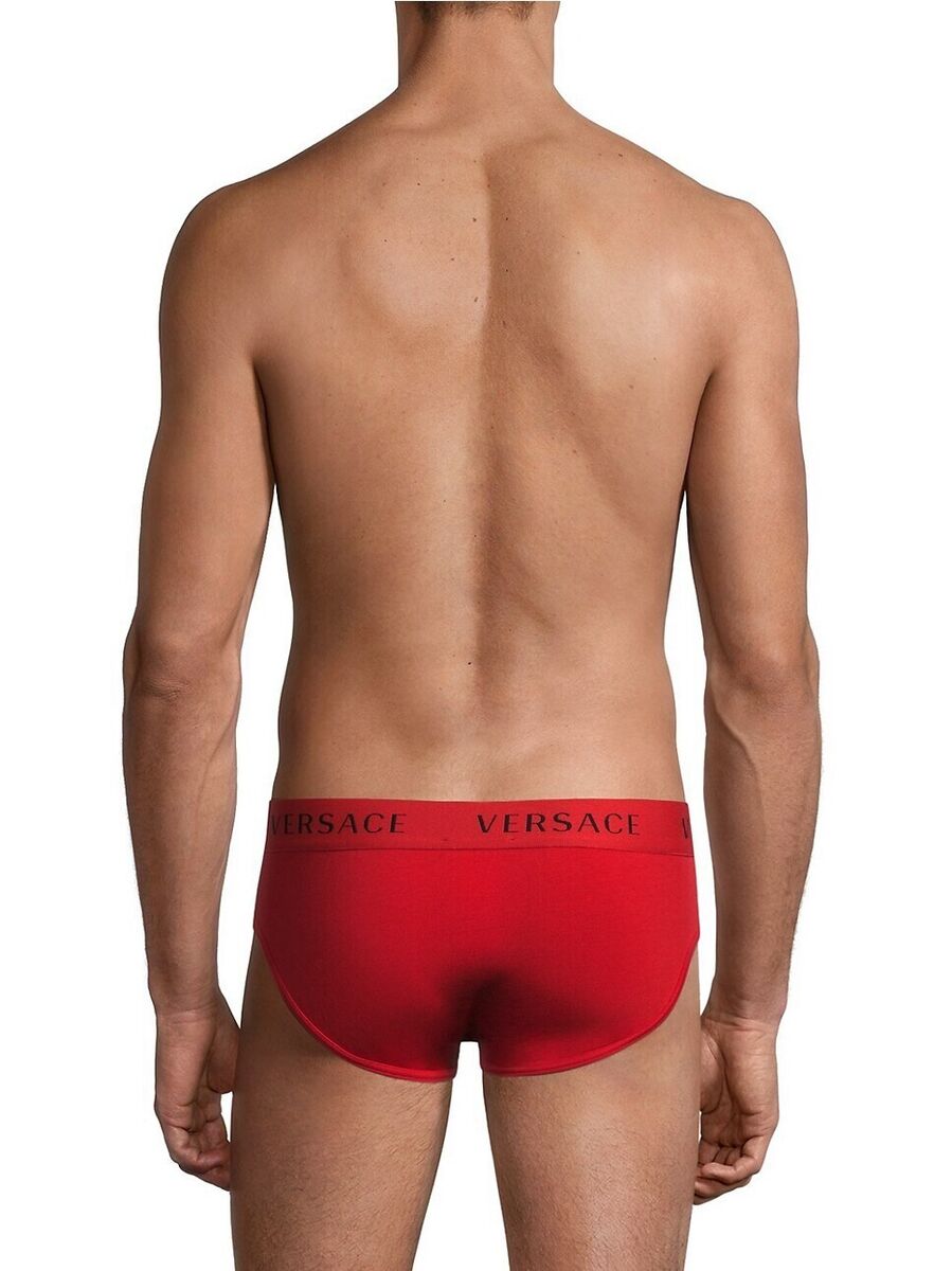 【新品未使用】VERSACE ベルサーチ LOW RISE SLIP USA：S Versace Logo LOW RISE SLIP (BRIEF) Sz 4 (Small) Red/Black