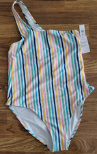 Old Navy Women  s XL One Shoulder Piece Swimsuit Pastel Stripe Swim 44.99 UPF 40