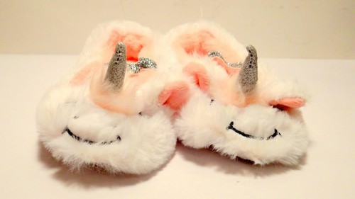 New Cat & Jack Toddler Girls Unicorn Fuzzy Ballet Slippers 2-3T White Sz Medium - Picture 3 of 7