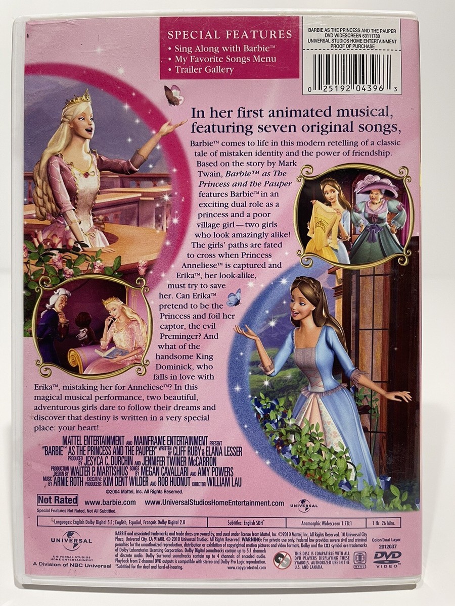 Barbie as the Princess and the Pauper (DVD, 2010, WS) 25192043963