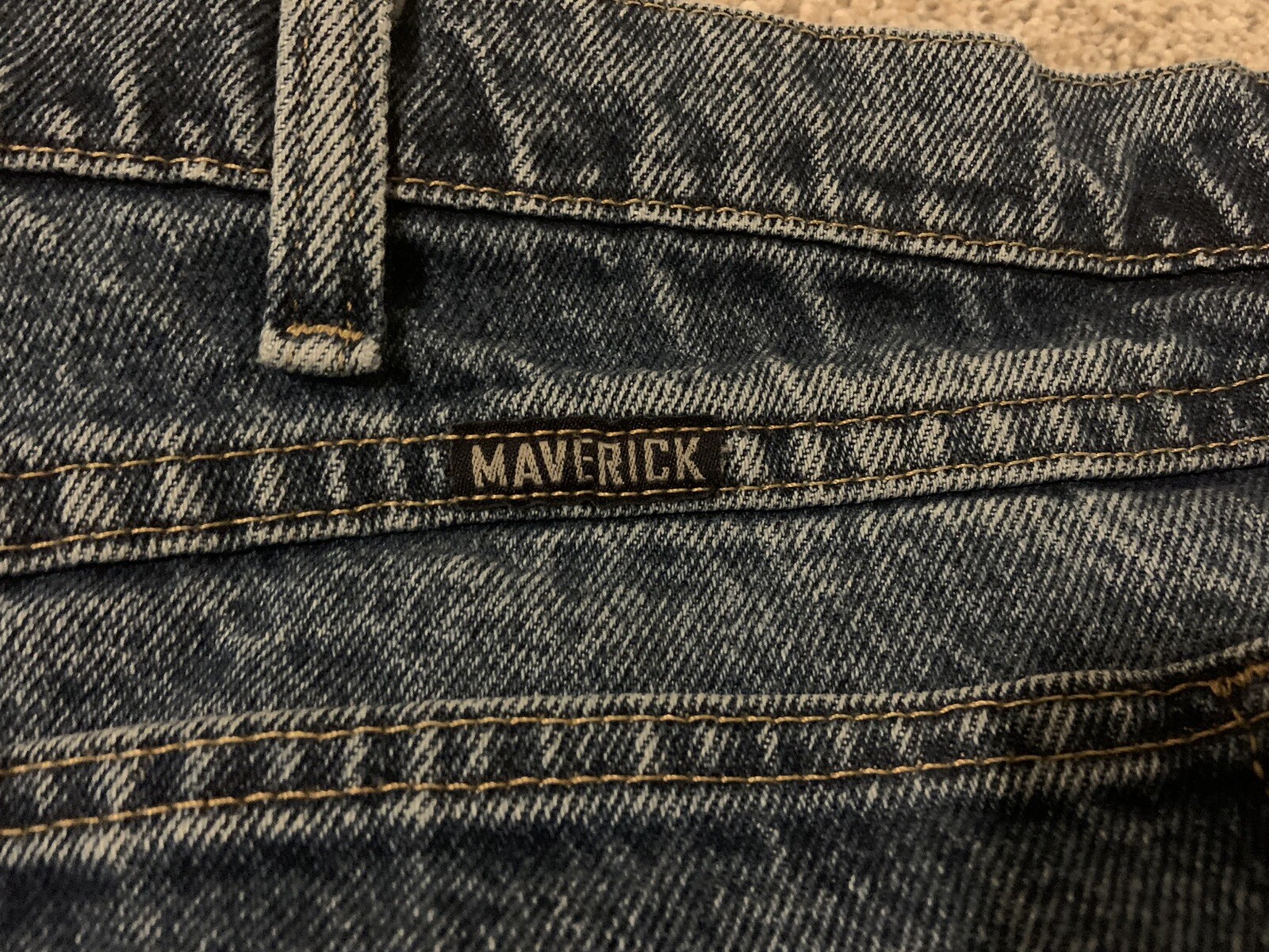 Mens jeans 48x29 Maverick Brand Repaired Belt Loop Blue Jeans See Photos