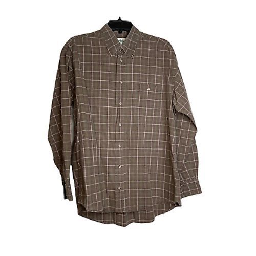 Barbour, Barbour Shirt Size 4 Medium Button Front Brown Plaid France 100% Cotton Mens
