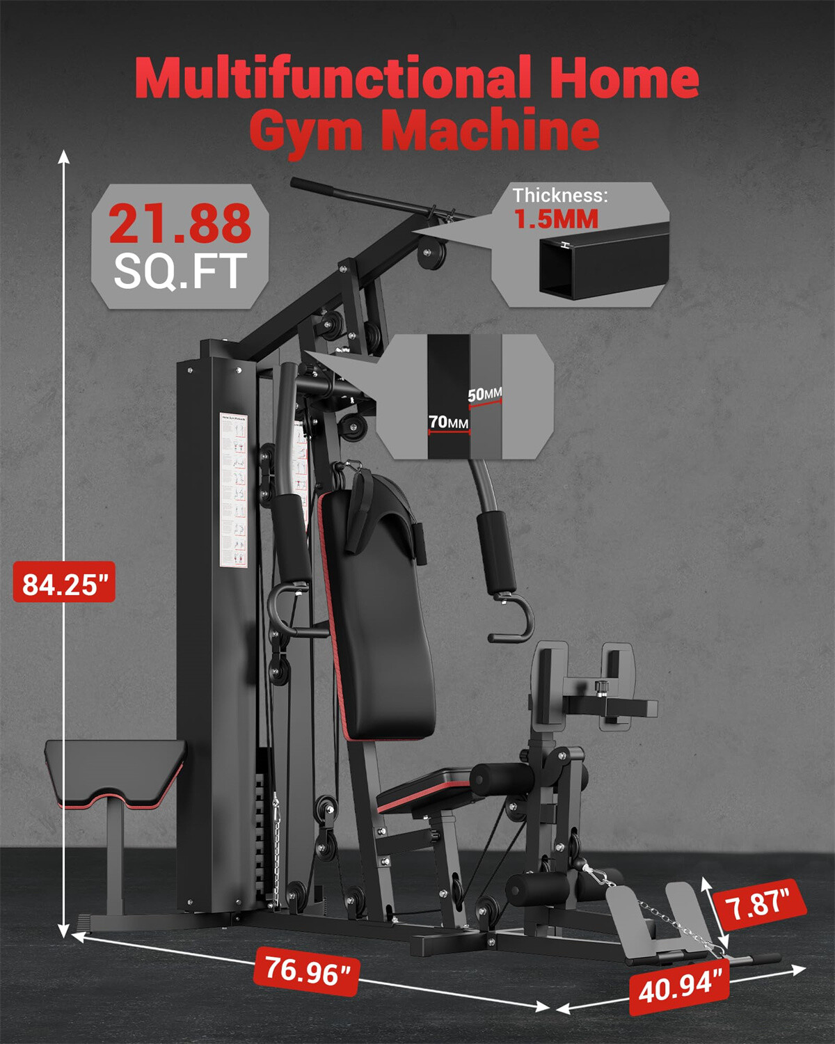Home Gym Machine Full Body Workout Machine W/150LBS Weight Stack Multifunctional