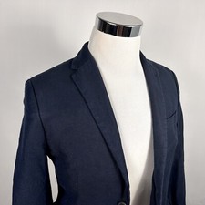 H M 38R Sport Coat Linen Blend Navy Blue Two Button Lined Double Vented
