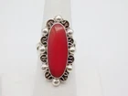 VINTAGE STERLING SILVER TAXCO MEXICO CORAL STONE BEADED RING SIZE 7.75