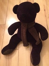 Pottery Barn Dark Sweater Knit Bear Plush With Scarf