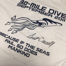 Scott Cassell Signed! 2011 World Record 30-Mile Dive T-Shirt Sz M White PERFECT!