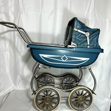 Doll Carriage Baby Buggy Chrome Stroller Coronet Hubcaps Foldable Canopy 1950-60