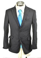 Tommy Hilfiger Mens Black Pinestrip Tailored 2 Button Wool Sport Coat Blazer 40