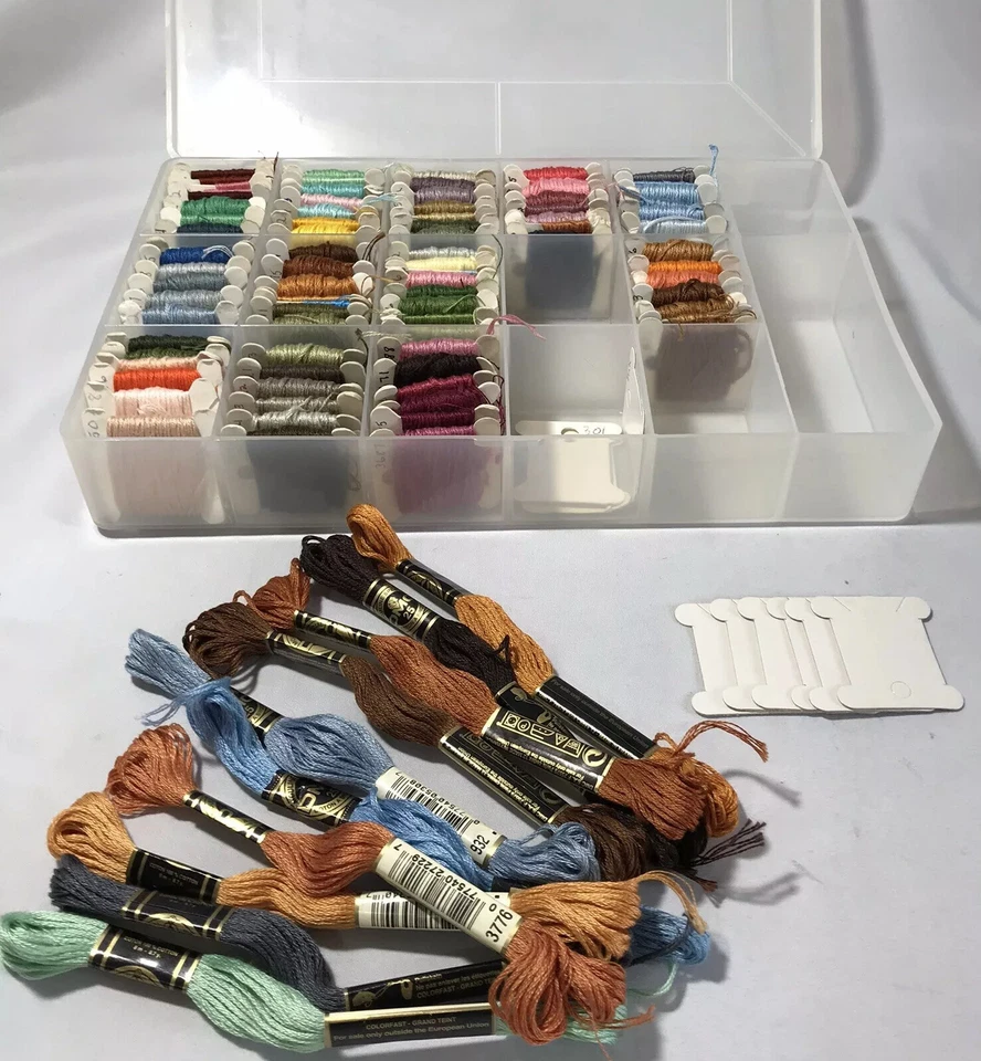 Embroidery Cross Stitch Thread Floss & Plano Molding Co. Storage Box & Lot of 84 - Image 3 of 4