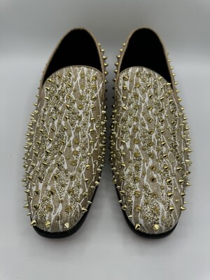 Gold Spike Loafers Slip On Prom Party Wedding Red Bottom Shoes New US 11 |  eBay