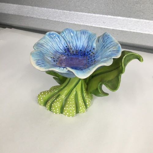 2004 Blue Sky Blue Flower Figurine 4" Candle Holder Votive - Picture 8 of 12