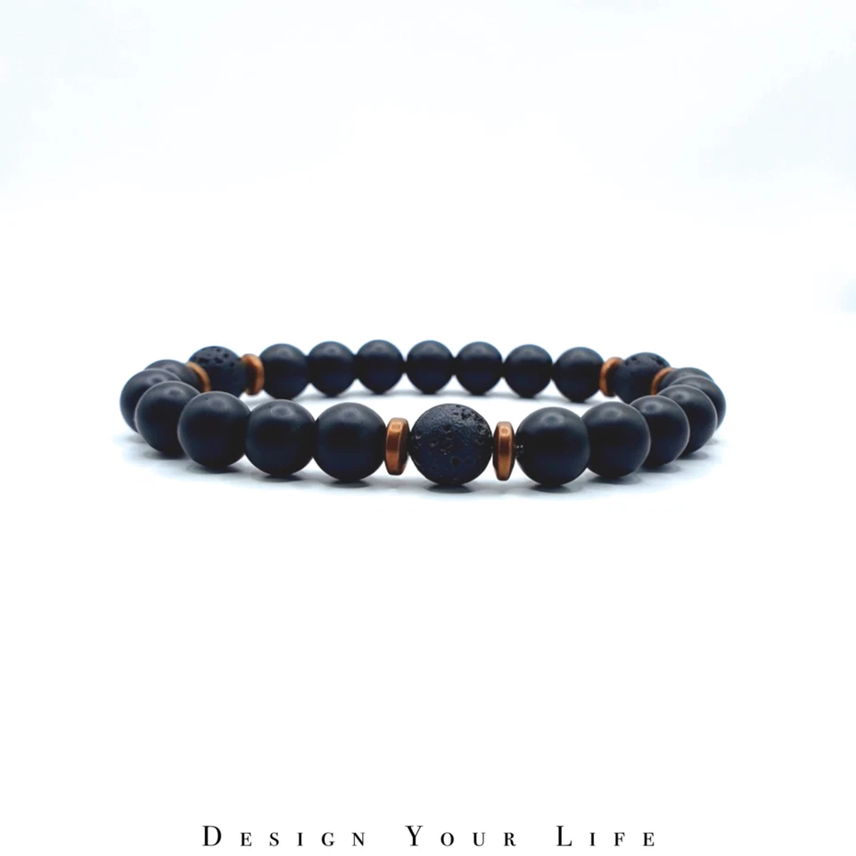 Herren Armband mit 6mm oder 8mm Onyx - Lava Naturstein Perlen und Bronze Spacer - Bild 3 von 3