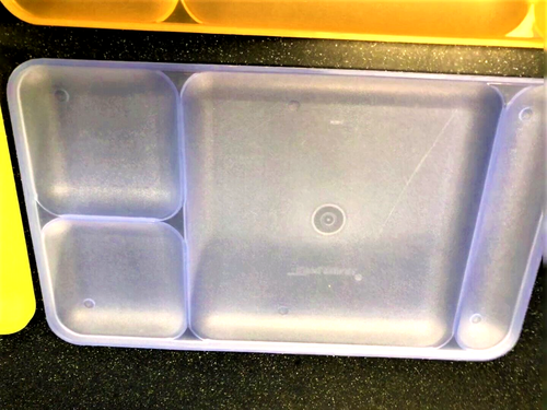 Set of 4 TUPPERWARE DIVIDED TRAYS LUNCH TV STACKABLE GREEN/ORANGE/YELLOW/BLUE - Picture 6 of 8