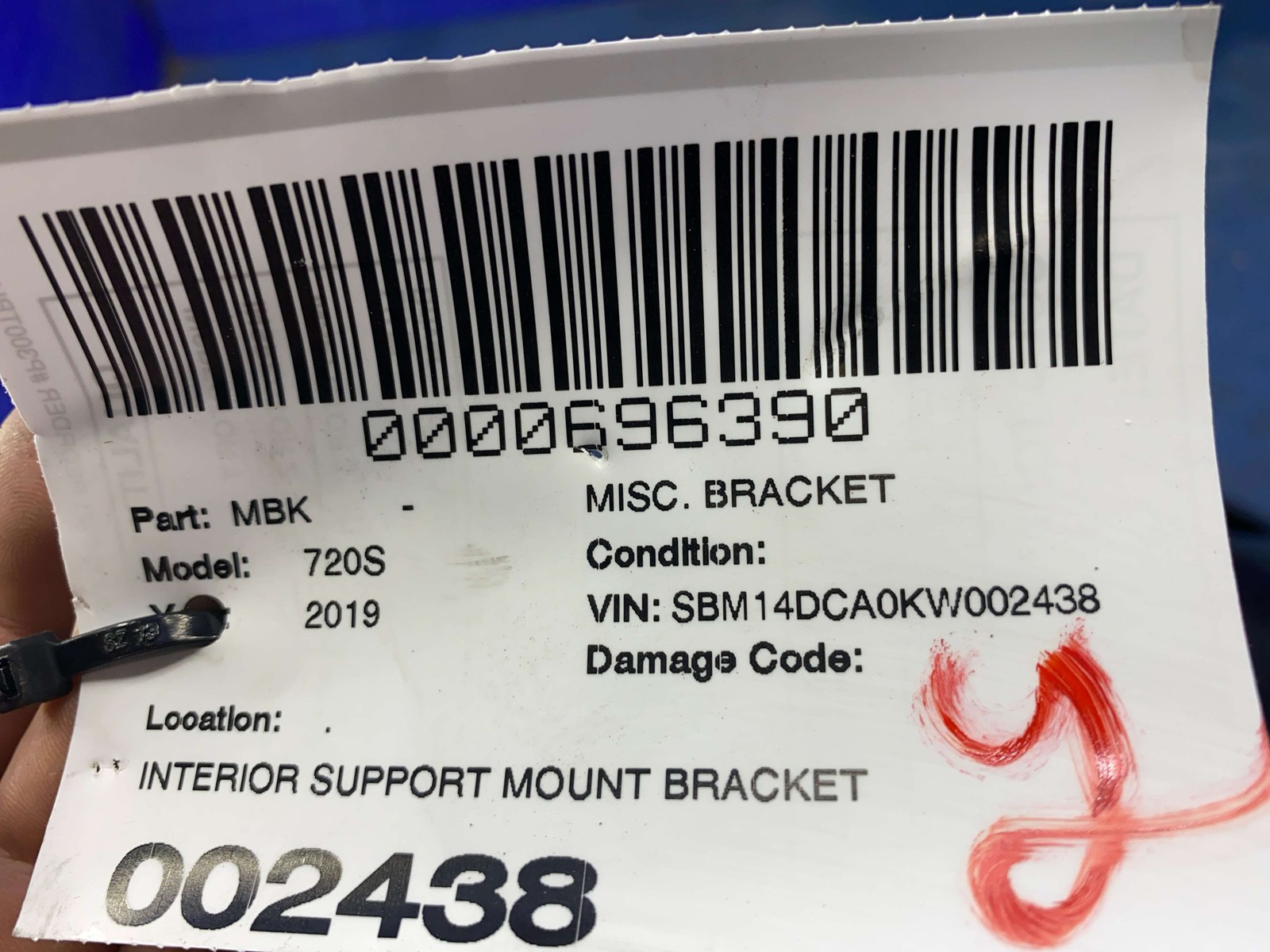 2018 2019 2020 2021 2022 2023 MCLAREN 720S INTERIOR SUPPORT MOUNT BRACKET PANEL