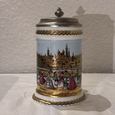 Keramik Bierkrug Reichsstadt Regensburg mit Zinndeckel,Lichtbild 0,5l Sammler