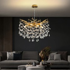 Gold Crystal Chandelier Dimmable Raindrop Pendant Light,for Kitchen Island