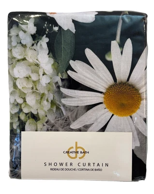 Moonlight Garden Shower Curtain 72" x 72" Floral 100% Cotton Black Creative Bath - Image 1 of 4