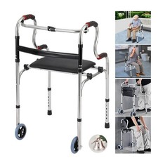 Folding Walking Frame with Seat Adjustable Mobility Aid for Elderly Disabled New