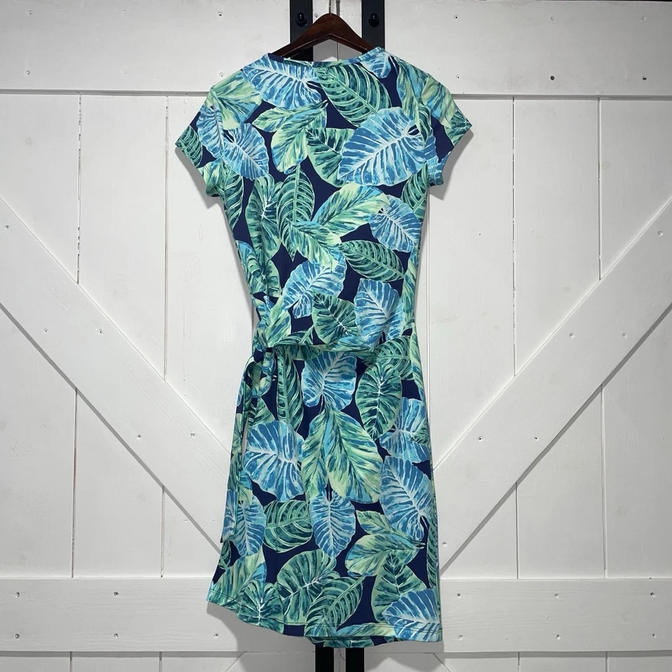 Vestido J McLaughlin Mujer XS Elora Catalina Tela Corbata Imitación Envoltura Manga Corta Hoja Foto 3 de 4