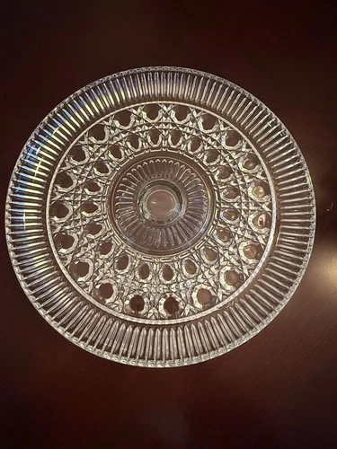Vintage Federal Glass Windsor clear button and cane pedestal cake plate