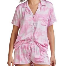 Splendid Women's Notch Collar Shortie Pajama Set Pink Tie Dye Size Small