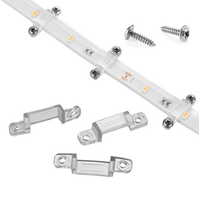 100 Pack Strip Light Mounting Brackets, Double Side Fixing, 202 Screws Includ