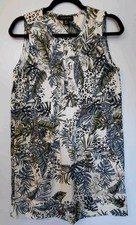 Tahari Linen Blend Tropical/Animal Print Multicolor Sleeveless Vacation Dress