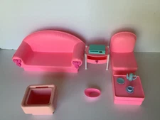 Mattel Barbie VTG Coffee Table & Chair, Pink Couch & Bedside Table Mixed Lot Inc